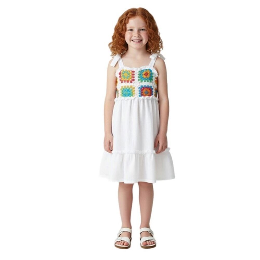 NWT Iris & Ivy kids embroidered tiered white sundress, Size 4